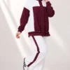 ⁦High Neck Zippered Two-Piece Set Burgundy⁩ - الصورة ⁦2⁩