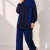 High Neck Zippered Two-Piece Set Navy Blue