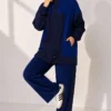 High Neck Zippered Two-Piece Set Navy Blue - Afbeelding 2