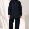 High Neck Zippered Two-Piece Set Black