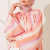 Stand Collar Striped Oversized Tunic Orange - Afbeelding 3