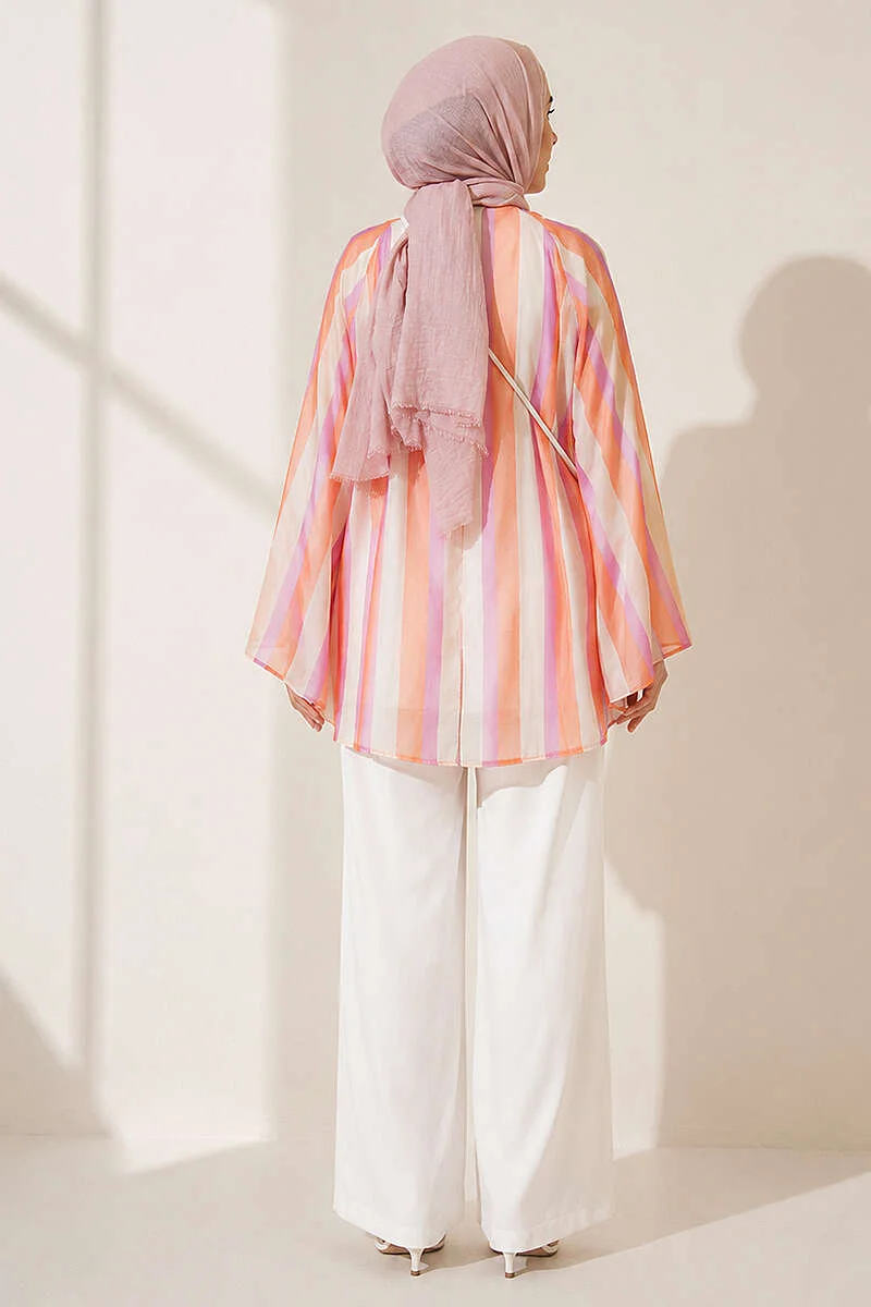 Stand Collar Striped Oversized Tunic Orange - Afbeelding 5