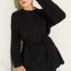 Stitched Detail Double Sleeve Tunic Black