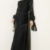 Draped Sleeve Tie Detail Evening Dress Black