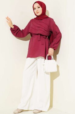 Alternative view of Draped Belted Tunic Burgundy