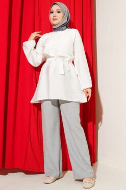 Alternative view of Draped Belted Tunic Ecru