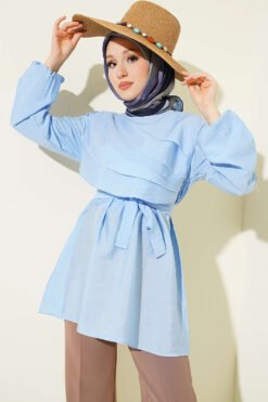 Draped Belted Tunic Blue
