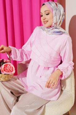 Draped Belted Tunic Pink