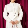 Buttoned Asymmetrical Belted Wrinkled Dress Ecru - Imagen 2