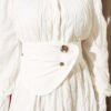 Buttoned Asymmetrical Belted Wrinkled Dress Ecru - Imagen 4