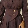 Buttoned Asymmetrical Belted Wrinkled Dress Brown – Image 4