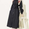 Buttoned Scarf Long Tunic Navy Blue