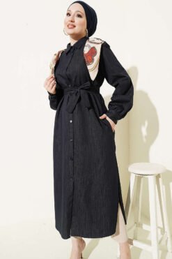Alternative Ansicht von Buttoned Scarf Long Tunic Navy Blue