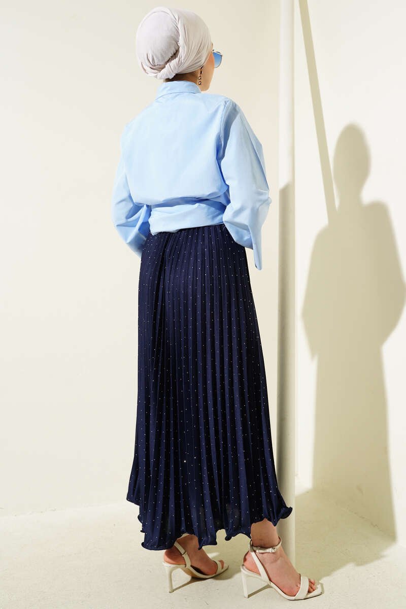 Buttoned Side Tied Short Shirt Baby Blue - Imagen 3
