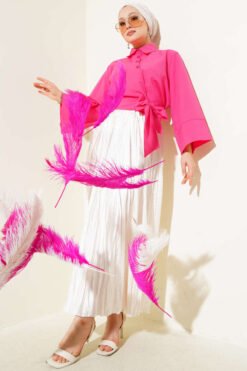 Alternative view of Buttoned Side Tied Short Shirt Fuchsia