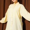 Low Shoulder Tie Belted Modal Shirt Yellow