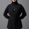 Low Shoulder Tie Belted Modal Shirt Black
