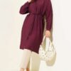 Low Shoulder Belted Long Shirt Burgundy