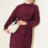 Low Shoulder Belted Long Shirt Burgundy – Image 2