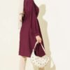 Low Shoulder Belted Long Shirt Burgundy – Image 3