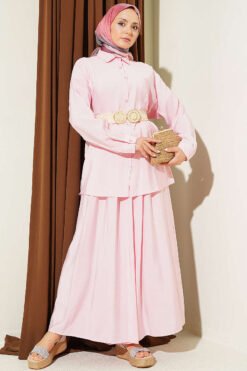 Low Shoulder Modal Two-Piece Set Pink