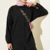 Low Shoulder Modal Two-Piece Set Black wholesale clothing set view 2 - Hicabistan Turkey factory