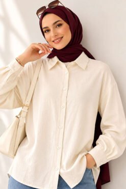 Oversized Off-Shoulder Shirt Beige