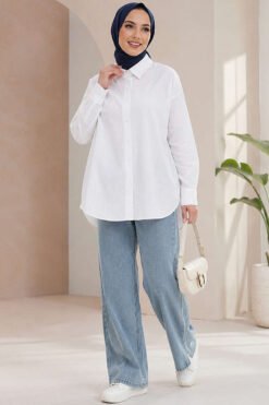 Alternatieve weergave van Oversized Off-Shoulder Shirt Ecru