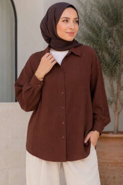 Oversized Off-Shoulder Shirt Brown