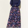 Marbled Floral Pattern Tulle Skirt Navy Blue - Image 2