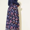 Marbled Floral Pattern Tulle Skirt Navy Blue - Image 3