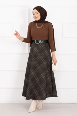Plaid Pattern Scuba Skirt Brown