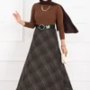 Plaid Pattern Scuba Skirt Brown – Bild 3