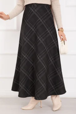 Alternatieve weergave van Plaid Pattern Scuba Skirt Black