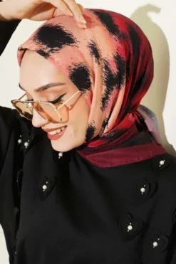 Alternative view of Striped Patterned Bamboo Scarf Burgundy