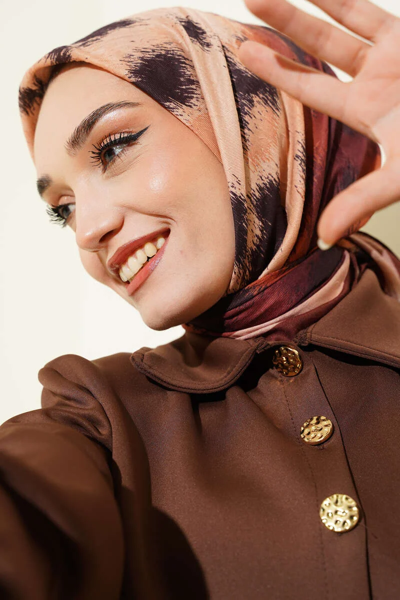 Striped Patterned Bamboo Scarf Brown