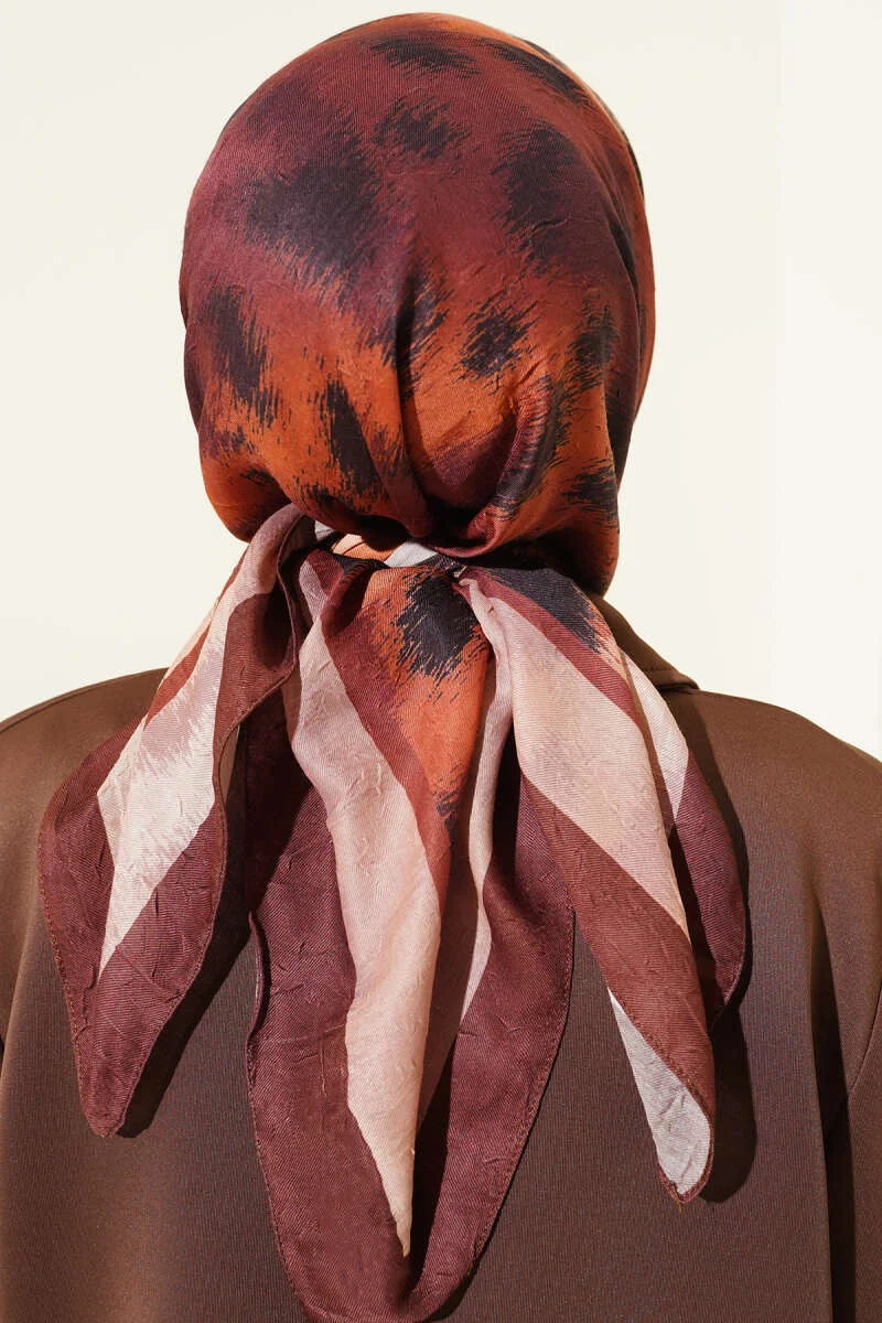 Striped Patterned Bamboo Scarf Brown - Afbeelding 3