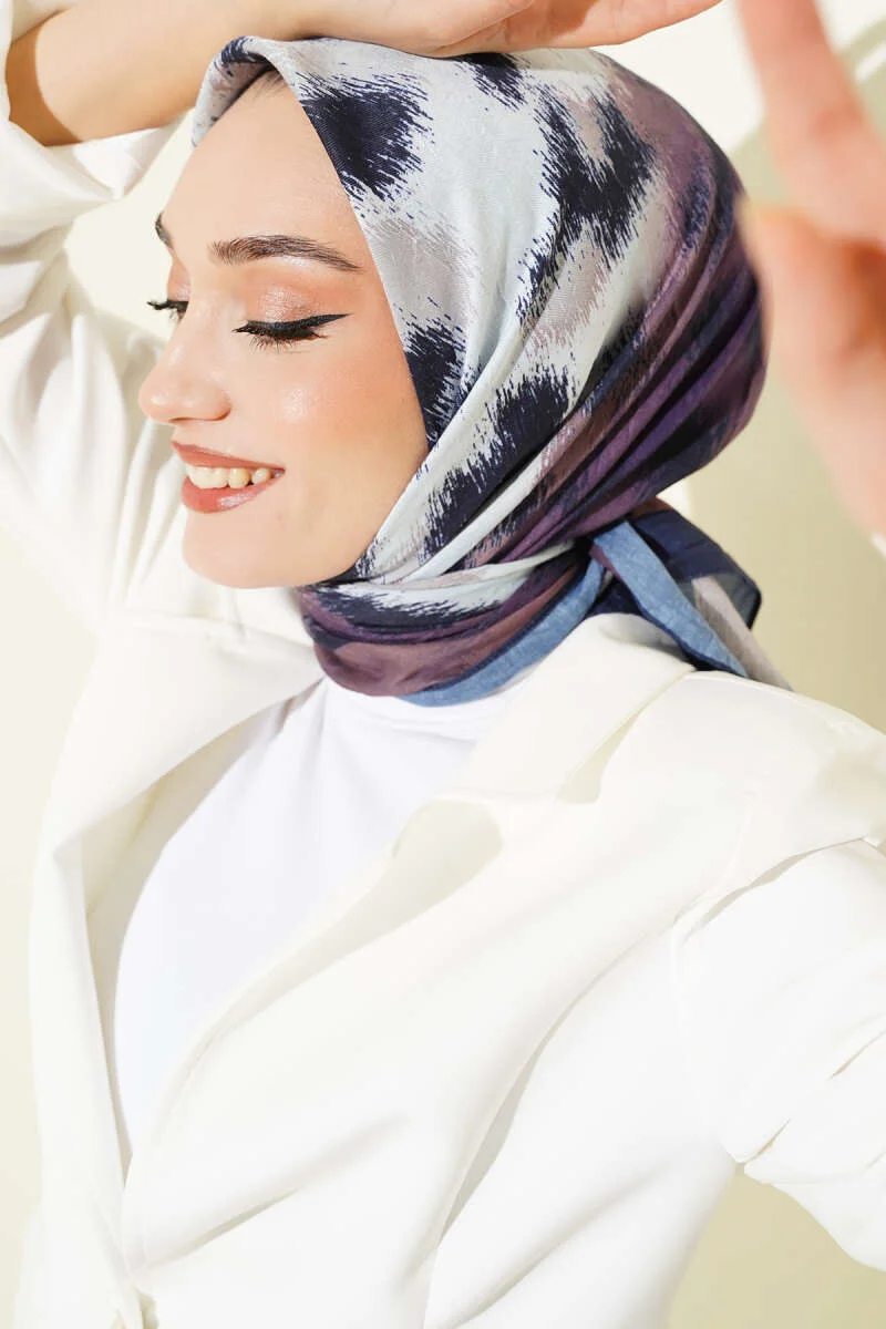 Striped Patterned Bamboo Scarf Navy Blue