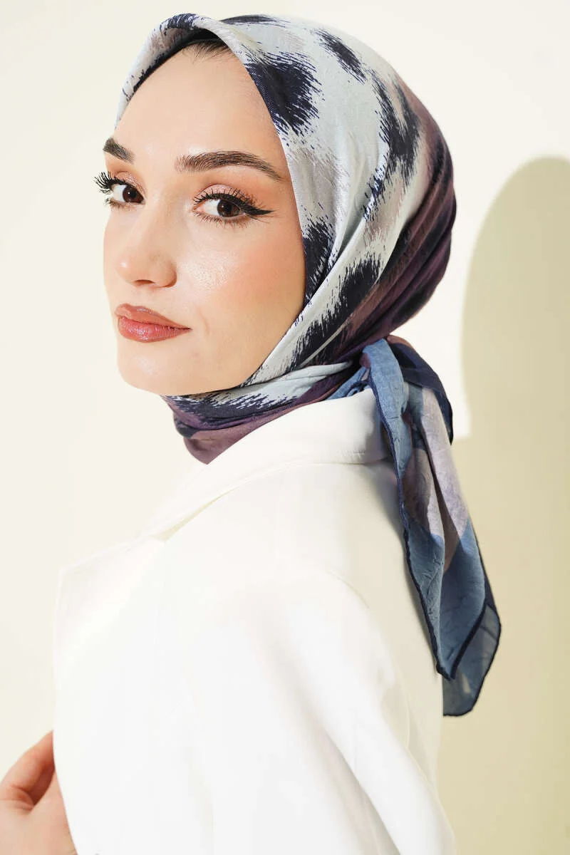 Striped Patterned Bamboo Scarf Navy Blue - الصورة 2
