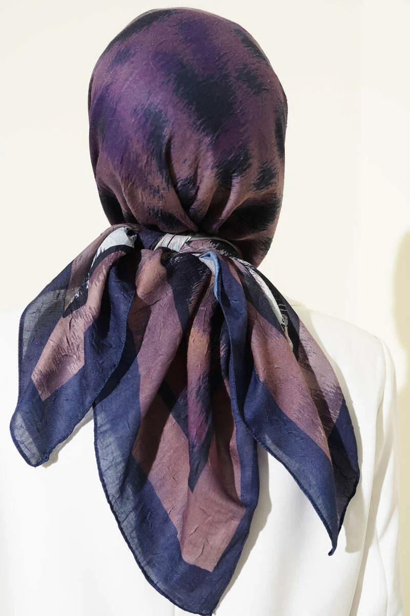 Striped Patterned Bamboo Scarf Navy Blue - الصورة 3