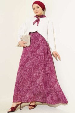Ethnic Patterned Scarf and Skirt Two-Piece Set Burgundy