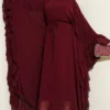 Ruffled Belted Chiffon Dress Burgundy