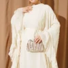 Ruffled Belted Chiffon Dress Cream - immagine 2