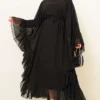 Ruffled Belted Chiffon Dress Black