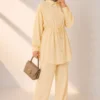 Shirt Collar Waist Tunic Two-Piece Set Yellow