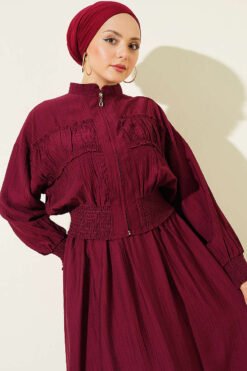 Alternatieve weergave van Zippered Waist Gathered Skirt Set Burgundy