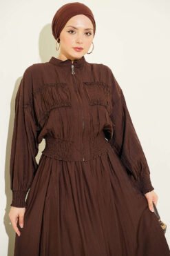 Alternatieve weergave van Zippered Waist Gathered Skirt Set Brown