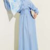 Ruffle Blouse with Tie Neck Skirt Set Blue – Bild 5