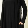 ⁦Abaya with Mesh Detail Black⁩ - الصورة ⁦4⁩