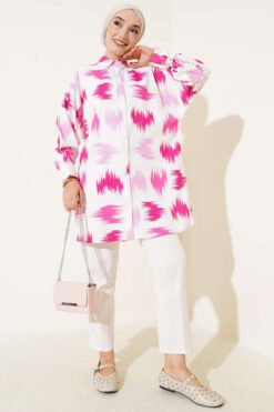 Vista alternativa de Brush Patterned Cuff Shirt Fuchsia